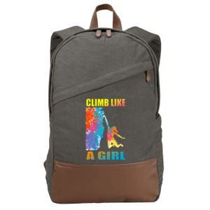 Climb Like A Girl Rock Climbing Girl And Climber  Cotton Canvas Backpack