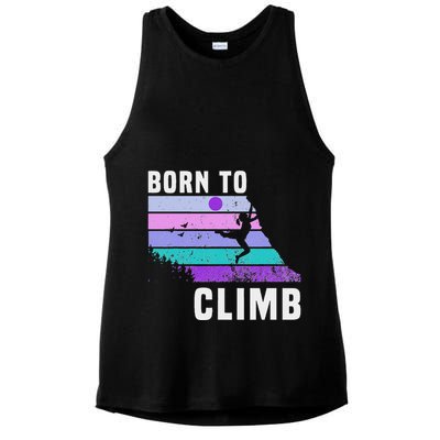Climb Like A Girl Retro Sunset Rocks Born To Climb Ladies PosiCharge Tri-Blend Wicking Tank