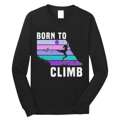 Climb Like A Girl Retro Sunset Rocks Born To Climb Long Sleeve Shirt