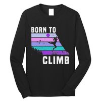 Climb Like A Girl Retro Sunset Rocks Born To Climb Long Sleeve Shirt