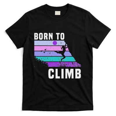 Climb Like A Girl Retro Sunset Rocks Born To Climb T-Shirt