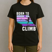 Climb Like A Girl Retro Sunset Rocks Born To Climb T-Shirt