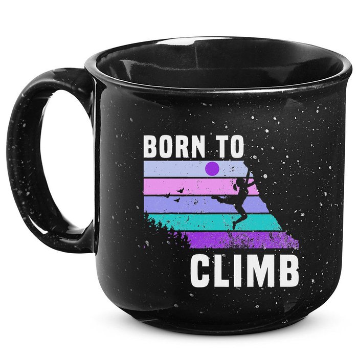 Climb Like A Girl Retro Sunset Rocks Born To Climb 15oz Campfire Ceramic Mug