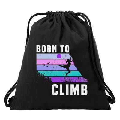 Climb Like A Girl Retro Sunset Rocks Born To Climb Drawstring Bag