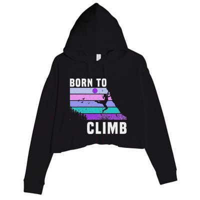 Climb Like A Girl Retro Sunset Rocks Born To Climb Crop Fleece Hoodie