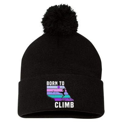 Climb Like A Girl Retro Sunset Rocks Born To Climb Pom Pom 12in Knit Beanie