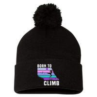 Climb Like A Girl Retro Sunset Rocks Born To Climb Pom Pom 12in Knit Beanie
