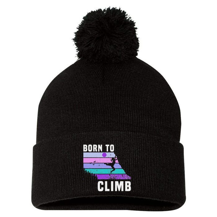 Climb Like A Girl Retro Sunset Rocks Born To Climb Pom Pom 12in Knit Beanie