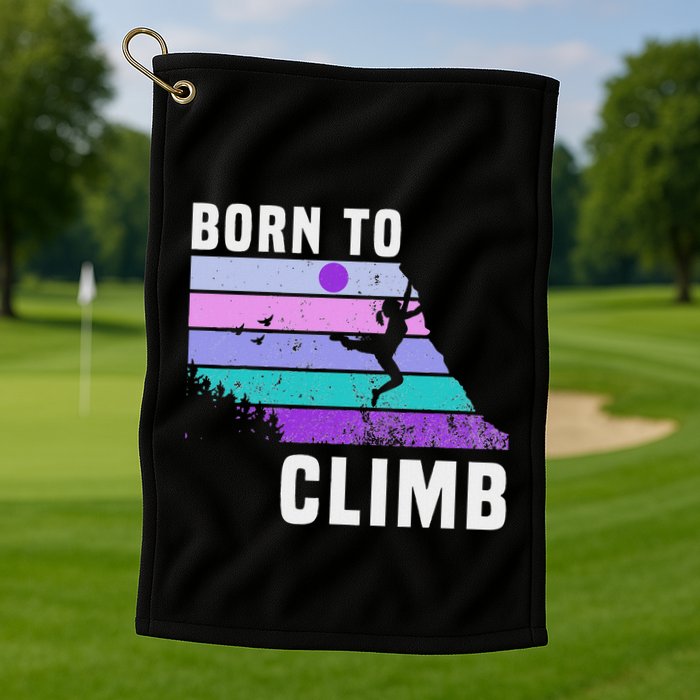 Climb Like A Girl Retro Sunset Rocks Born To Climb Golf Towel