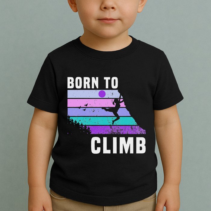 Climb Like A Girl Retro Sunset Rocks Born To Climb Toddler T-Shirt