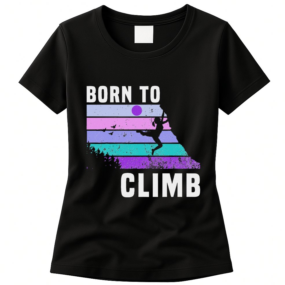 Climb Like A Girl Retro Sunset Rocks Born To Climb Womens T-Shirt
