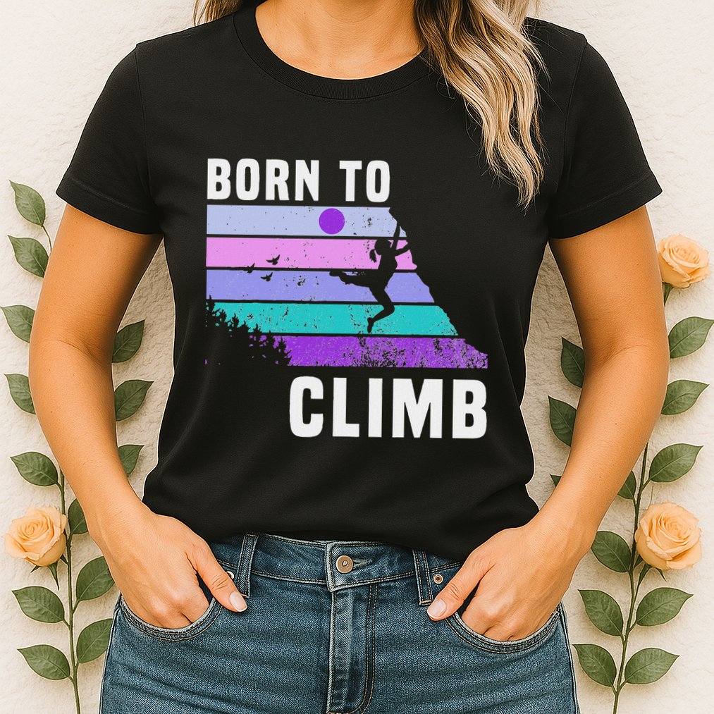 Climb Like A Girl Retro Sunset Rocks Born To Climb Womens T-Shirt