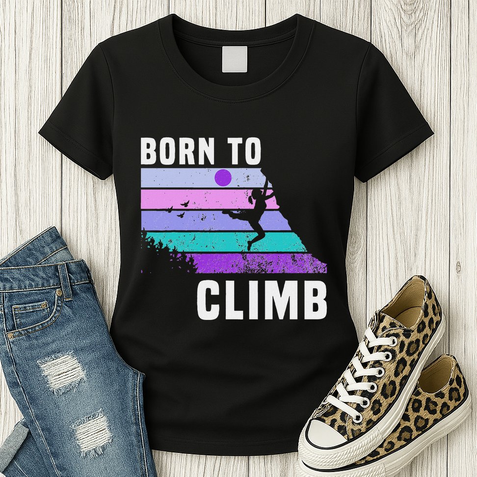 Climb Like A Girl Retro Sunset Rocks Born To Climb Womens T-Shirt