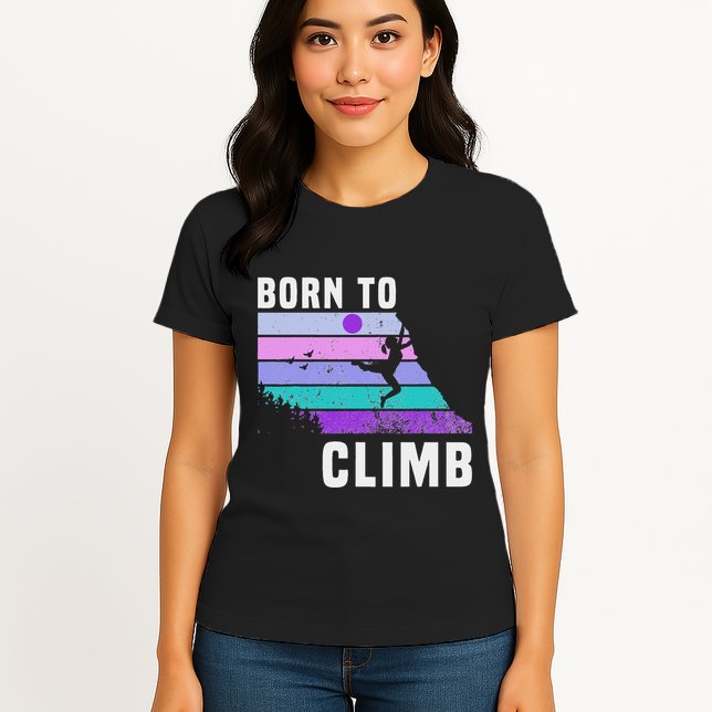 Climb Like A Girl Retro Sunset Rocks Born To Climb Womens T-Shirt