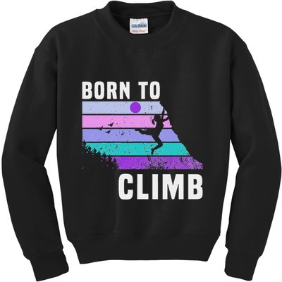 Climb Like A Girl Retro Sunset Rocks Born To Climb Kids Sweatshirt