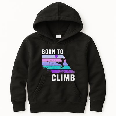Climb Like A Girl Retro Sunset Rocks Born To Climb Kids Hoodie