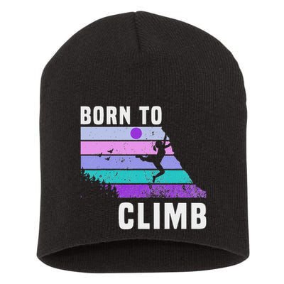 Climb Like A Girl Retro Sunset Rocks Born To Climb Short Acrylic Beanie