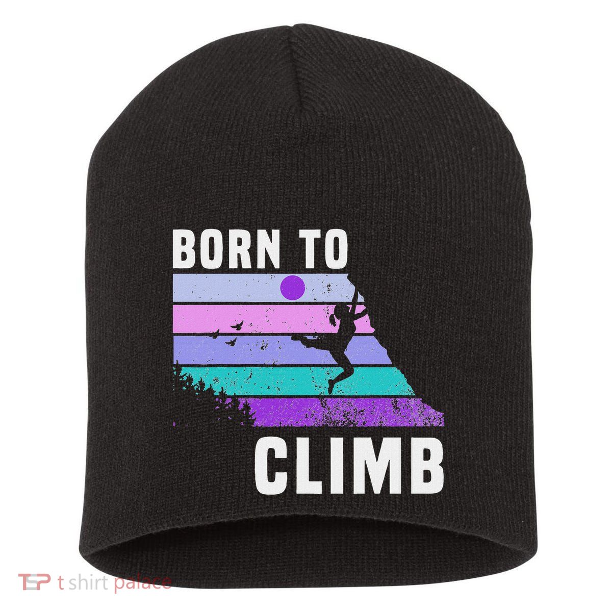 Climb Like A Girl Retro Sunset Rocks Born To Climb Short Acrylic Beanie