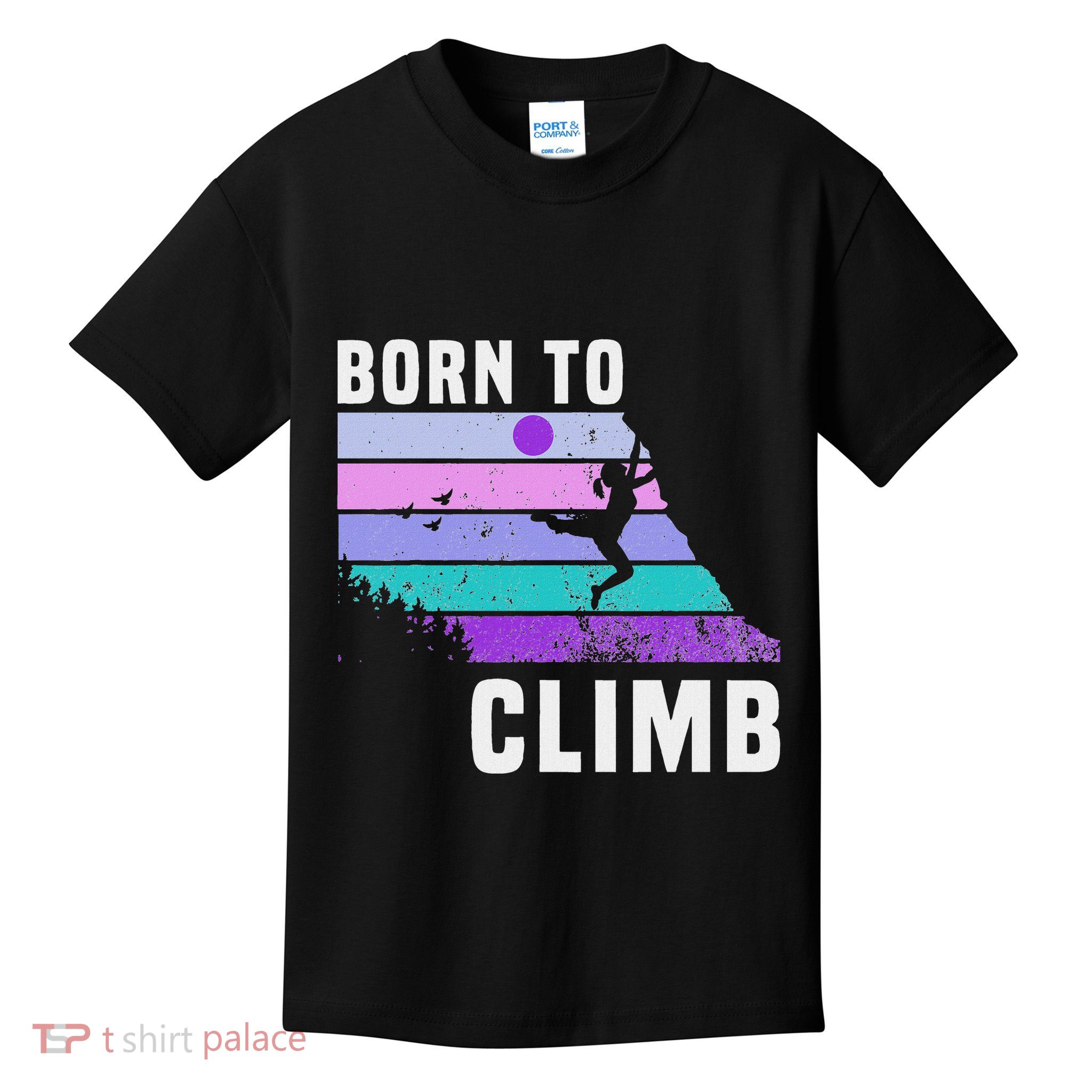Climb Like A Girl Retro Sunset Rocks Born To Climb Kids T-Shirt