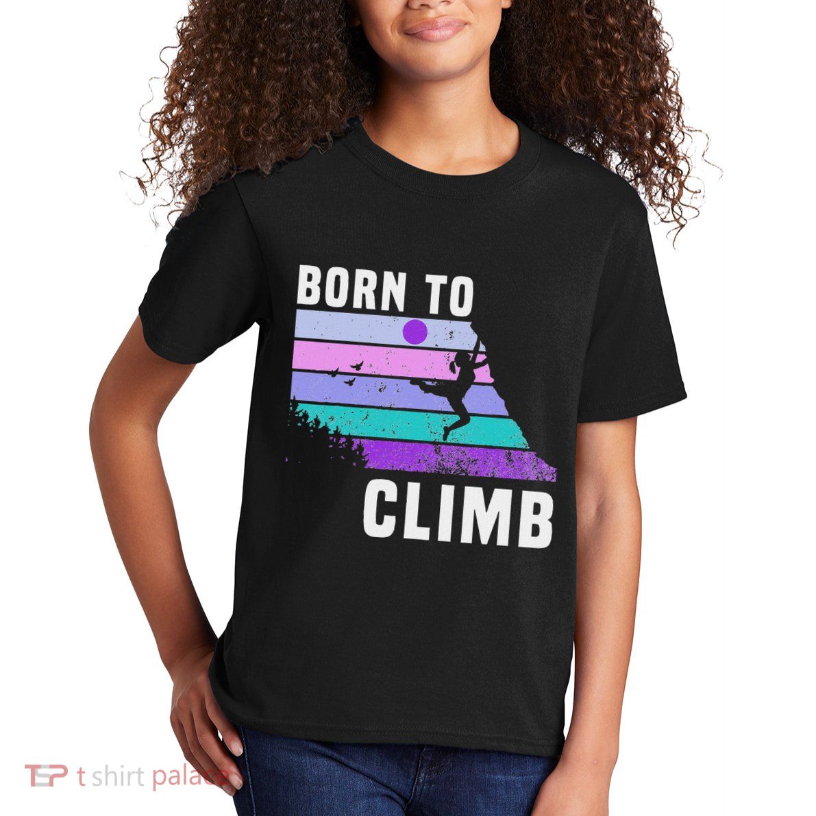 Climb Like A Girl Retro Sunset Rocks Born To Climb Kids T-Shirt