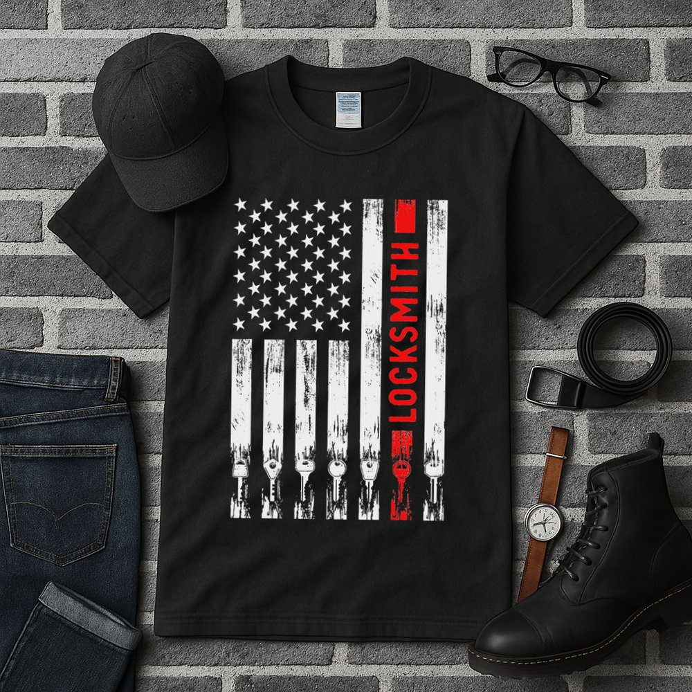 Cool Locksmith Art American Flag Lock Picker Tall T-Shirt