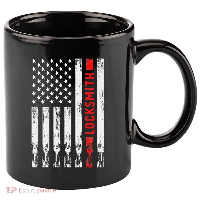 Cool Locksmith Art American Flag Lock Picker 11oz C Handle Ceramic Mug