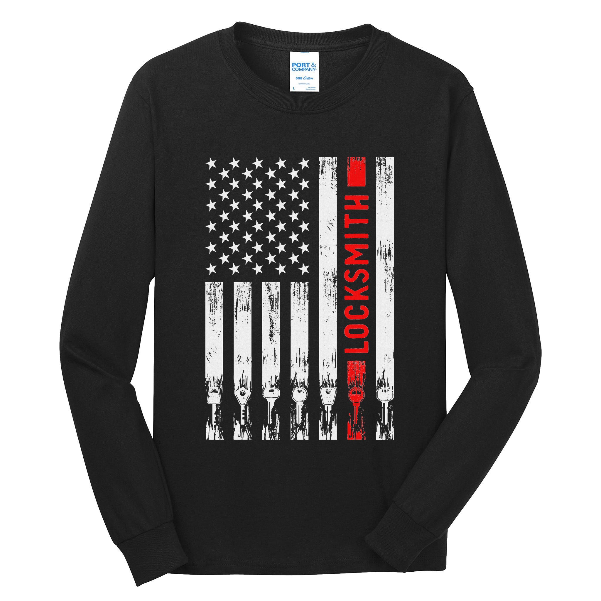 Cool Locksmith Art American Flag Lock Picker Tall Long Sleeve T-Shirt