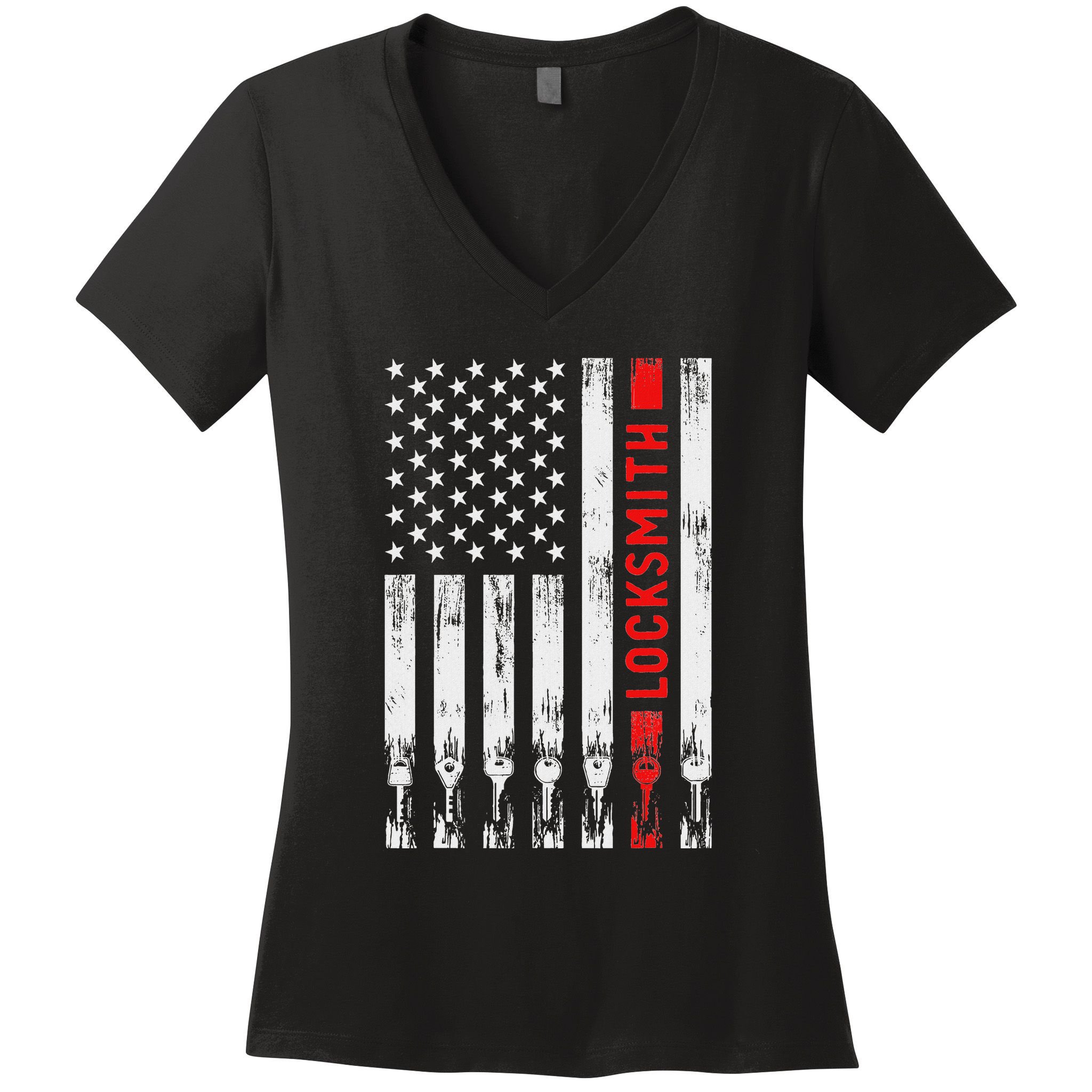 Cool Locksmith Art American Flag Lock Picker Women's V-Neck T-Shirt
