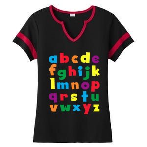 Colorful Letters Alphabet Educational Abcs Ladies Halftime Notch Neck Tee