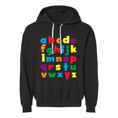 Colorful Letters Alphabet Educational Abcs Garment-Dyed Fleece Hoodie
