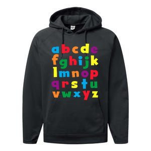 Colorful Letters Alphabet Educational Abcs Performance Fleece Hoodie