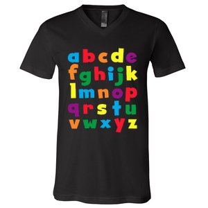 Colorful Letters Alphabet Educational Abcs V-Neck T-Shirt