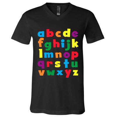 Colorful Letters Alphabet Educational Abcs V-Neck T-Shirt
