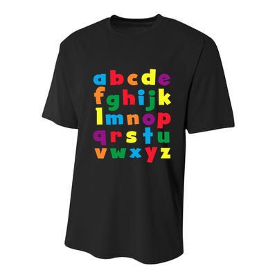 Colorful Letters Alphabet Educational Abcs Youth Performance Sprint T-Shirt