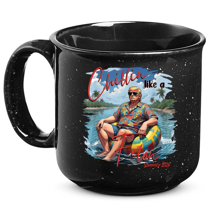 Chillin Like A Felon Retro Summer Pink Funny Trump 2024 15oz Campfire Ceramic Mug