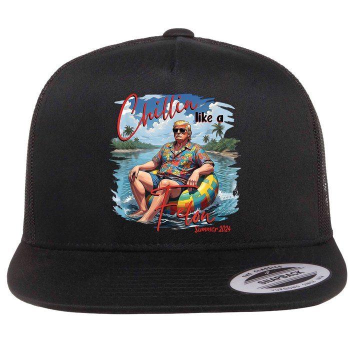Chillin Like A Felon Retro Summer Pink Funny Trump 2024 Flat Bill Trucker Hat