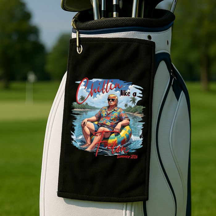 Chillin Like A Felon Retro Summer Pink Funny Trump 2024 Golf Towel
