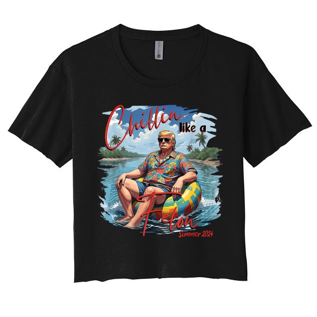 Chillin Like A Felon Retro Summer Pink Funny Trump 2024 Crop Top