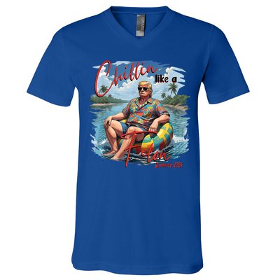 Chillin Like A Felon Retro Summer Pink Funny Trump 2024 V-Neck T-Shirt