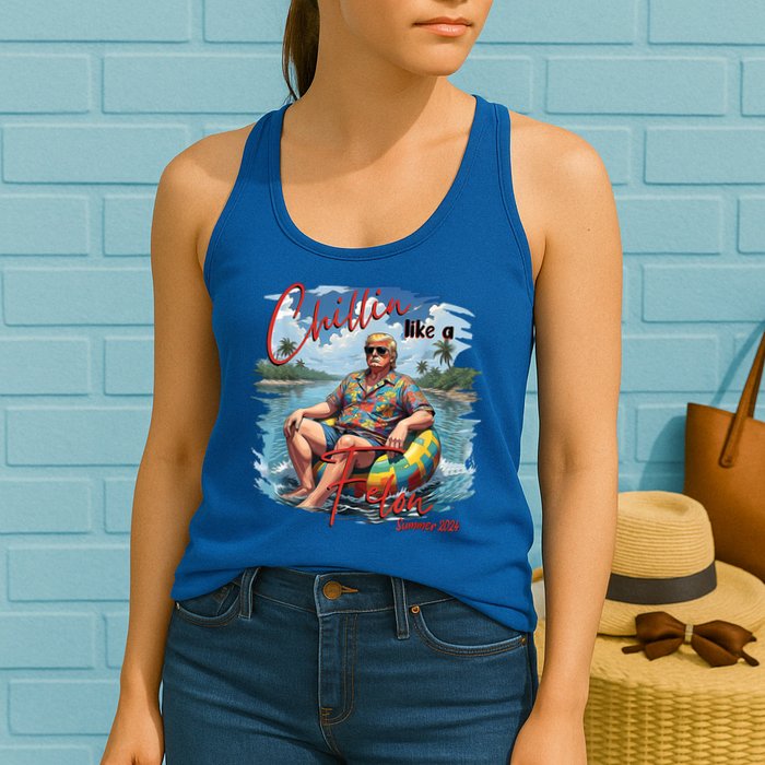 Chillin Like A Felon Retro Summer Pink Funny Trump 2024 Womens Tank Top