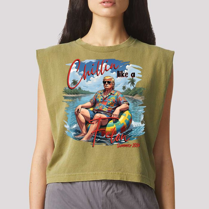 Chillin Like A Felon Retro Summer Pink Funny Trump 2024 Garment-Dyed Women's Muscle Tee