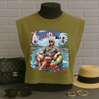 Chillin Like A Felon Retro Summer Pink Funny Trump 2024 Garment-Dyed Women's Muscle Tee