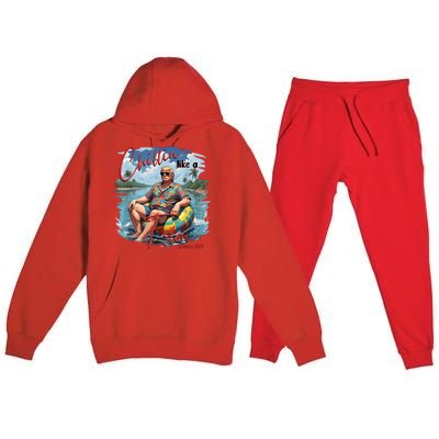 Chillin Like A Felon Retro Summer Pink Funny Trump 2024 Premium Hooded Sweatsuit Set