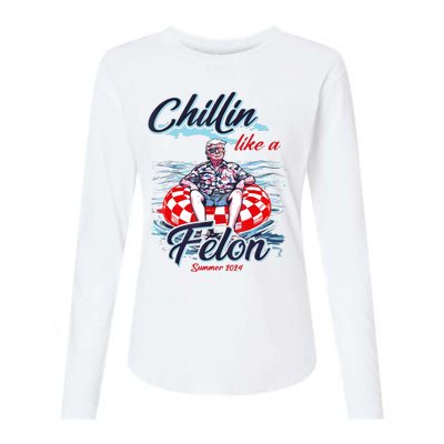 Chillin Like A Felon Retro Summer Pink Funny Trump 2024 Womens Cotton Relaxed Long Sleeve T-Shirt