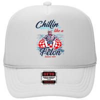 Chillin Like A Felon Retro Summer Pink Funny Trump 2024 High Crown Mesh Back Trucker Hat