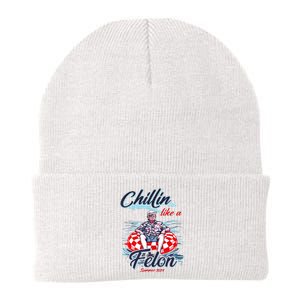 Chillin Like A Felon Retro Summer Pink Funny Trump 2024 Knit Cap Winter Beanie