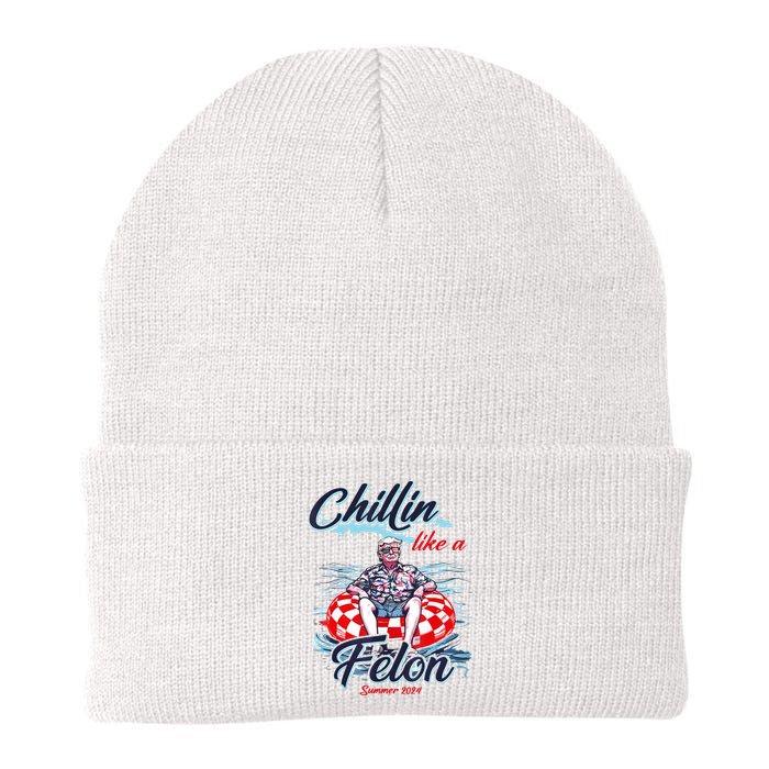 Chillin Like A Felon Retro Summer Pink Funny Trump 2024 Knit Cap Winter Beanie