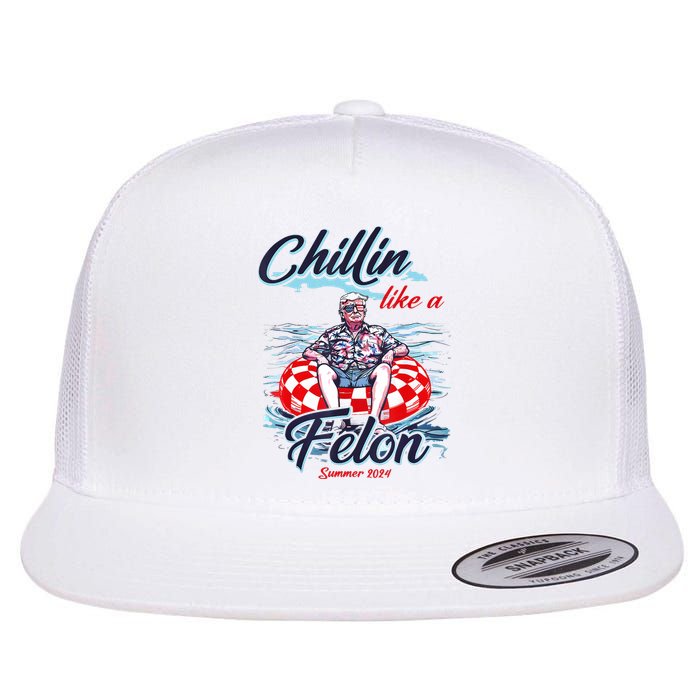 Chillin Like A Felon Retro Summer Pink Funny Trump 2024 Flat Bill Trucker Hat