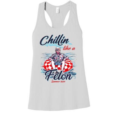 Chillin Like A Felon Retro Summer Pink Funny Trump 2024 Women's Racerback Tank