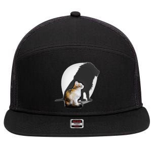 Cat Lion Artwork Cat Lover Tee Lion 7 Panel Mesh Trucker Snapback Hat